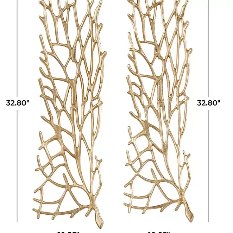 Kirklands Home Metal Coral Panel Wall Plaques, Set of 2 Gold Outlet