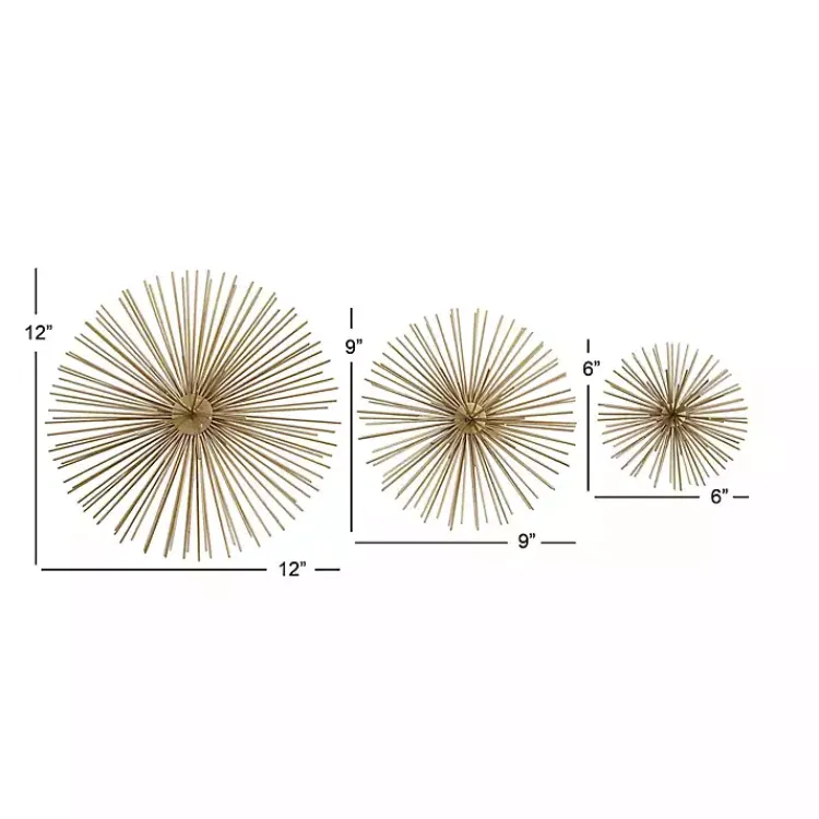 Kirklands Home Metal Disc Starburst Wall Plaques, Set of 3 Gold Best
