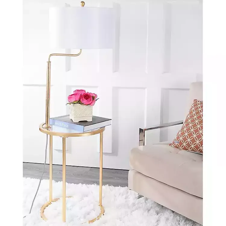 Kirklands Home Gold Metal Floor Lamp with Round Side Table White