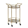 Kirklands Home Gold Metal Frame Bar Cart with Mirrored Shelves
