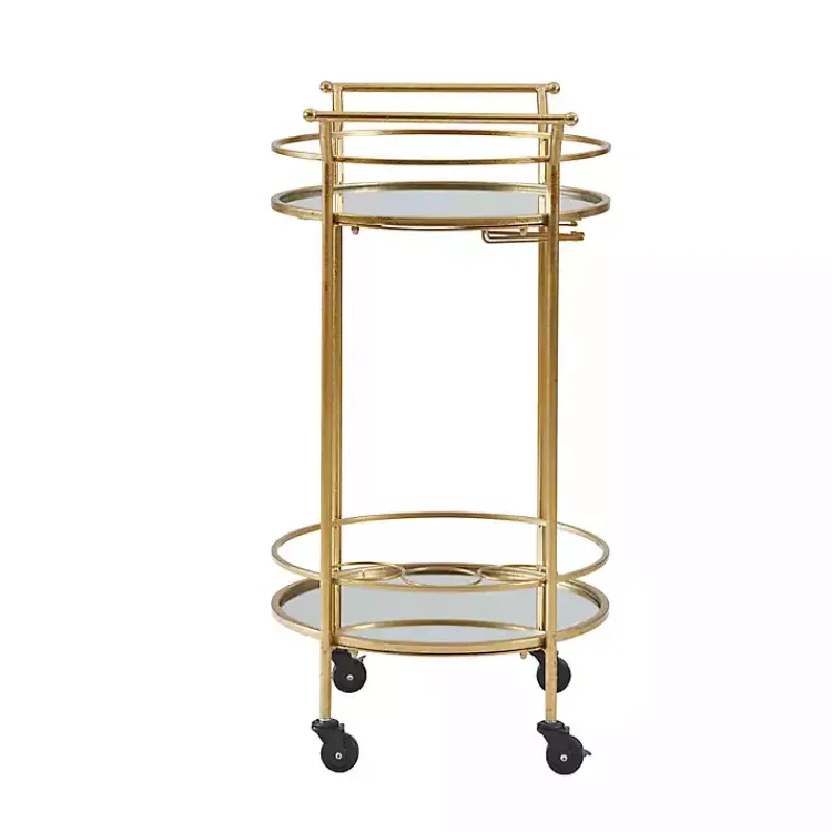 Kirklands Home Gold Metal Frame Bar Cart with Mirrored Shelves