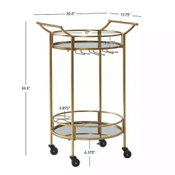 Kirklands Home Gold Metal Frame Bar Cart with Mirrored Shelves