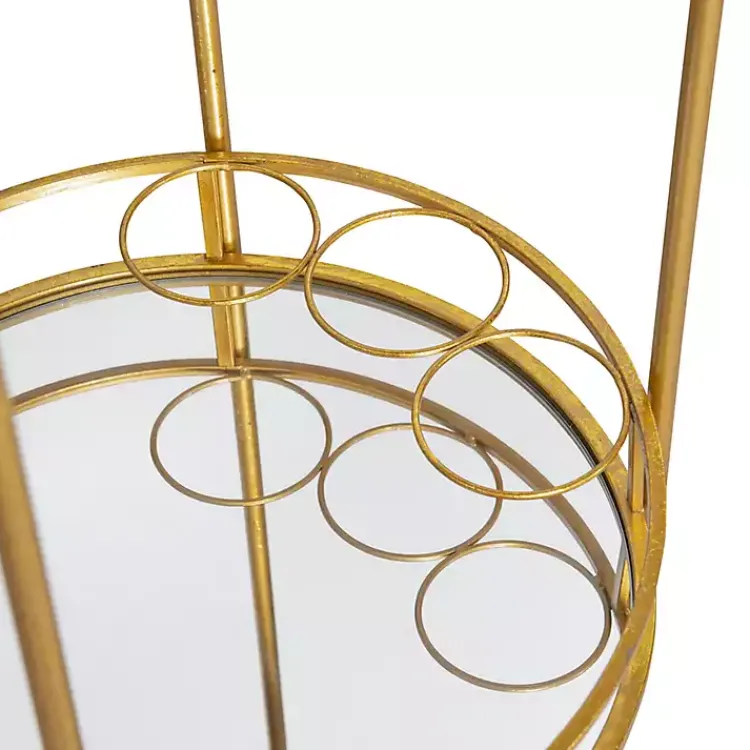 Kirklands Home Gold Metal Frame Bar Cart with Mirrored Shelves