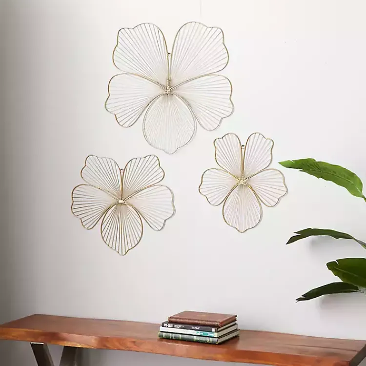 Kirklands Home Metal Frame Floral Wall Plaques, Set of 3 Gold Sale
