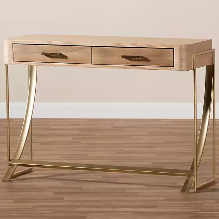 Kirklands Home Gold Metal Frame Two-Drawer Console Table Outlet