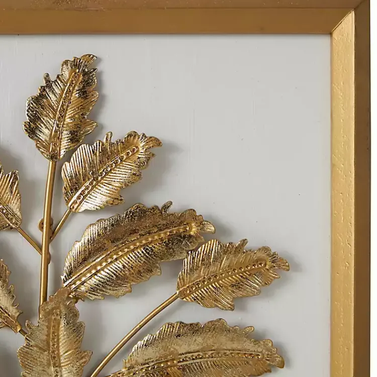 Kirklands Home Gold Metal Leaves Framed Wall Plaques, Set of 2 Hot