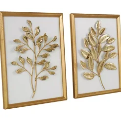 Kirklands Home Gold Metal Leaves Framed Wall Plaques, Set of 2 Hot