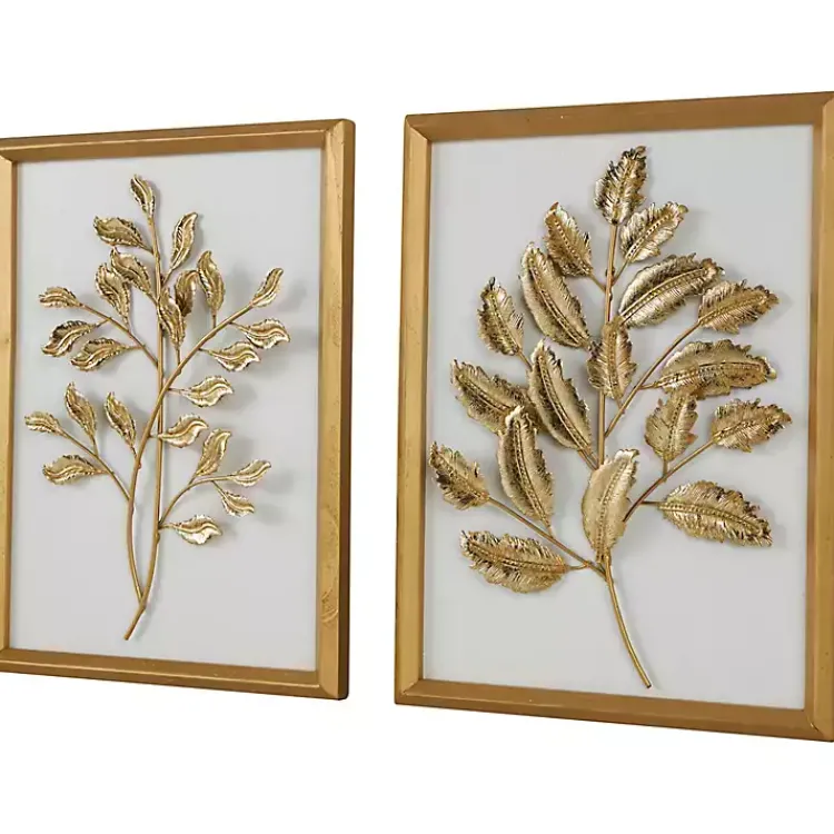 Kirklands Home Gold Metal Leaves Framed Wall Plaques, Set of 2 Hot