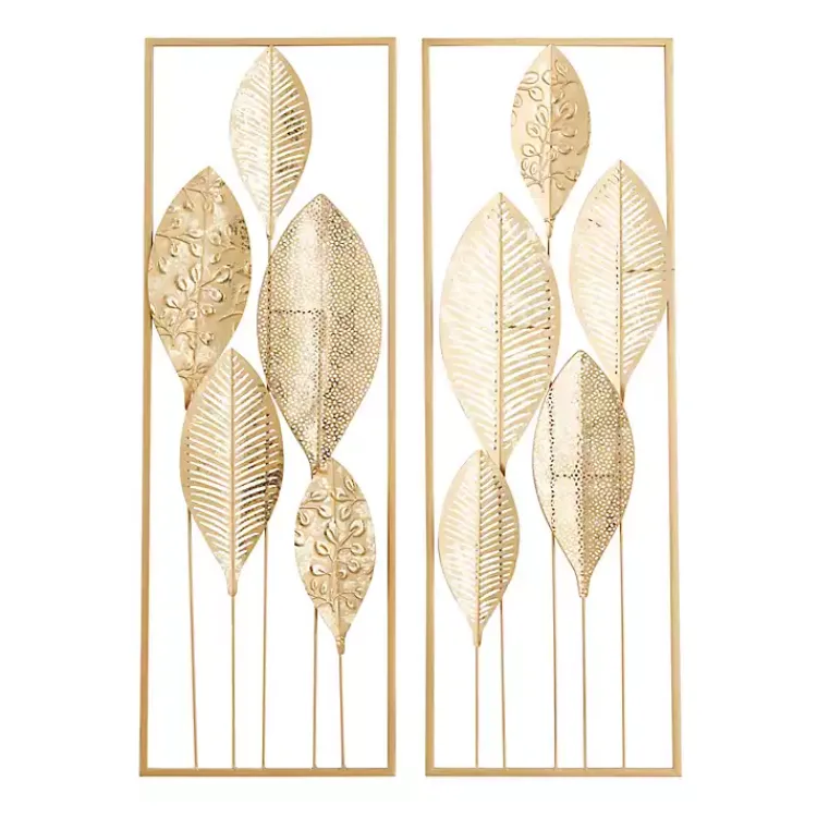 Kirklands Home Metal Leaves Wall Plaques, Set of 2 Gold
