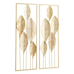 Kirklands Home Metal Leaves Wall Plaques, Set of 2 Gold