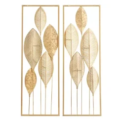 Kirklands Home Metal Leaves Wall Plaques, Set of 2 Gold