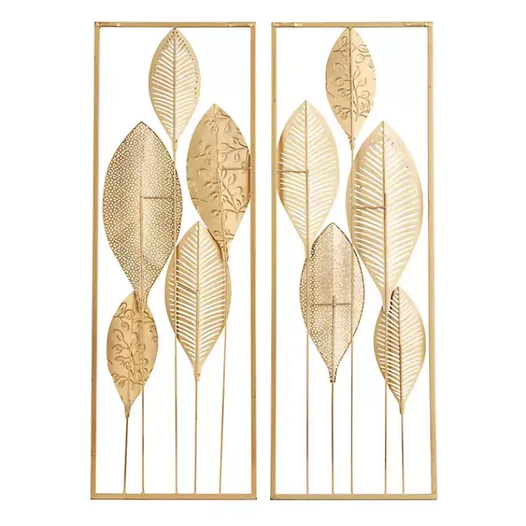 Kirklands Home Metal Leaves Wall Plaques, Set of 2 Gold