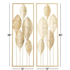 Kirklands Home Metal Leaves Wall Plaques, Set of 2 Gold