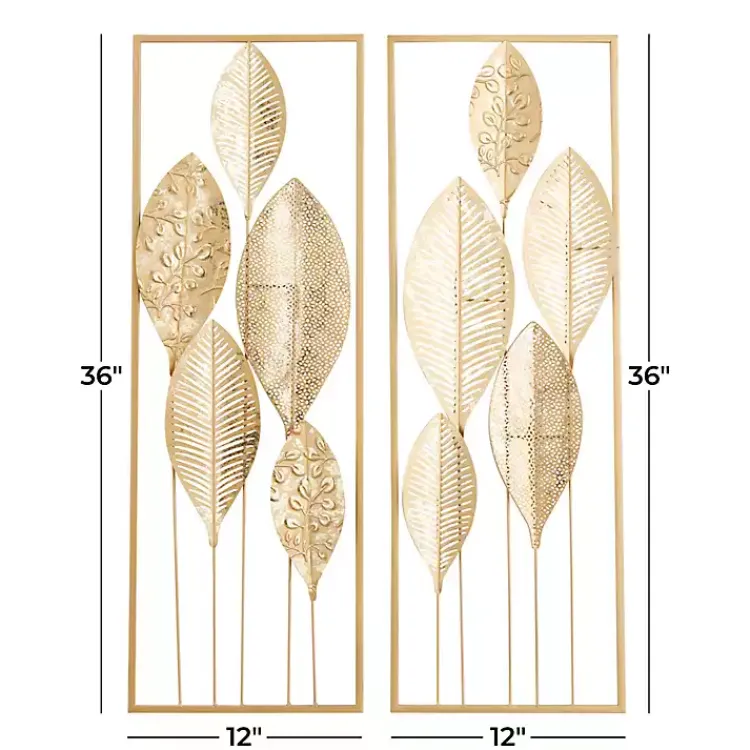 Kirklands Home Metal Leaves Wall Plaques, Set of 2 Gold