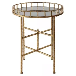 Kirklands Home Gold Metal Mirrored Tray Accent Table Discount