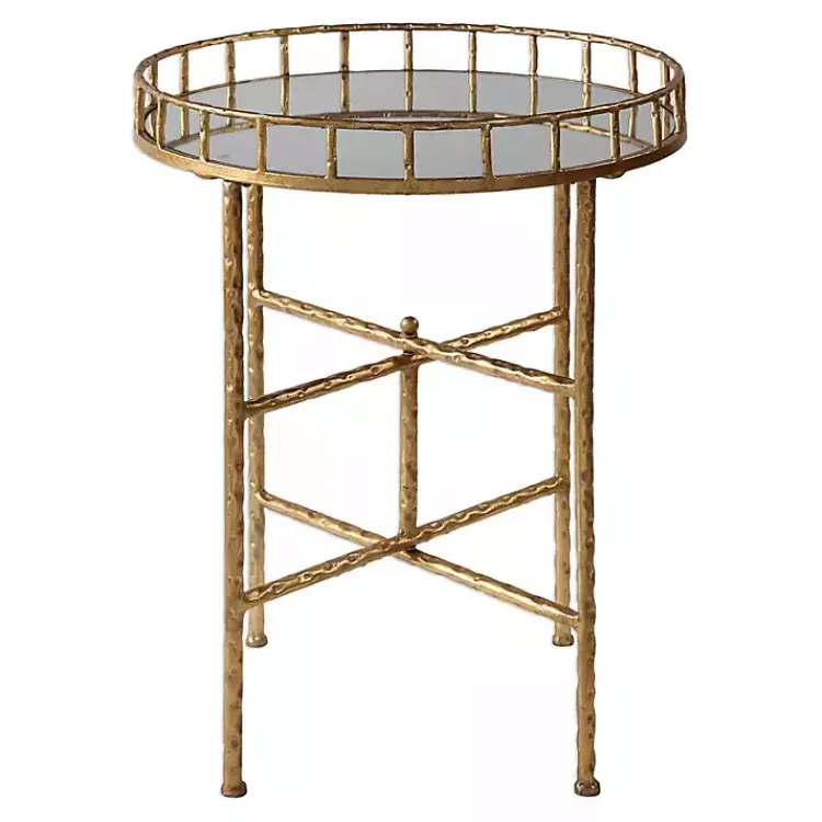 Kirklands Home Gold Metal Mirrored Tray Accent Table Discount