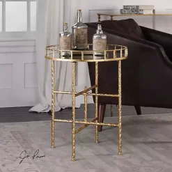 Kirklands Home Gold Metal Mirrored Tray Accent Table Discount