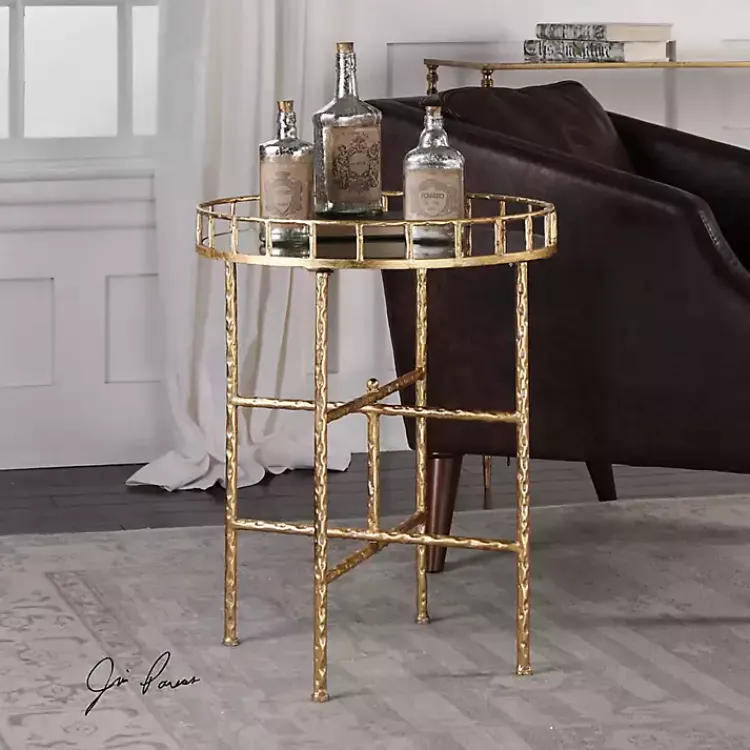 Kirklands Home Gold Metal Mirrored Tray Accent Table Discount