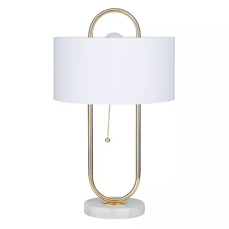 Kirklands Home Metal Open Loop Stem White Round Table Lamp Gold Best