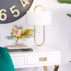 Kirklands Home Metal Open Loop Stem White Round Table Lamp Gold Best