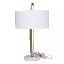 Kirklands Home Metal Open Loop Stem White Round Table Lamp Gold Best