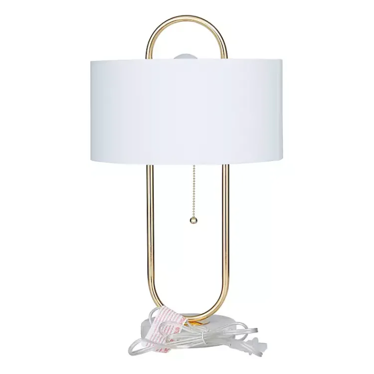 Kirklands Home Metal Open Loop Stem White Round Table Lamp Gold Best