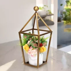 Lanterns>Kirklands Home Metal Pyramid Top Lantern Gold