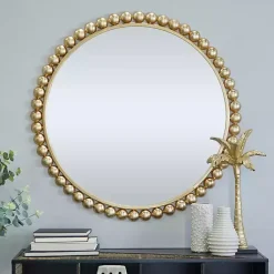 Kirklands Home Gold Metal Round Beaded Frame Wall Mirror Clearance