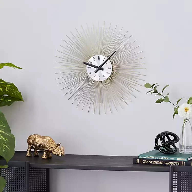 Kirklands Home Gold Metal Sunburst Wall Clock