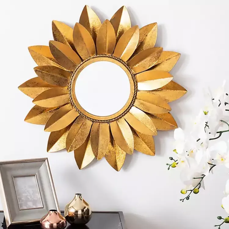 Kirklands Home Gold Metal Sunflower Wall Mirror Outlet