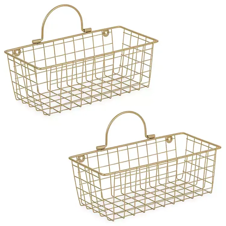 Kirklands Home Gold Metal Wire Cage Wall Baskets, Set of 2 Clearance