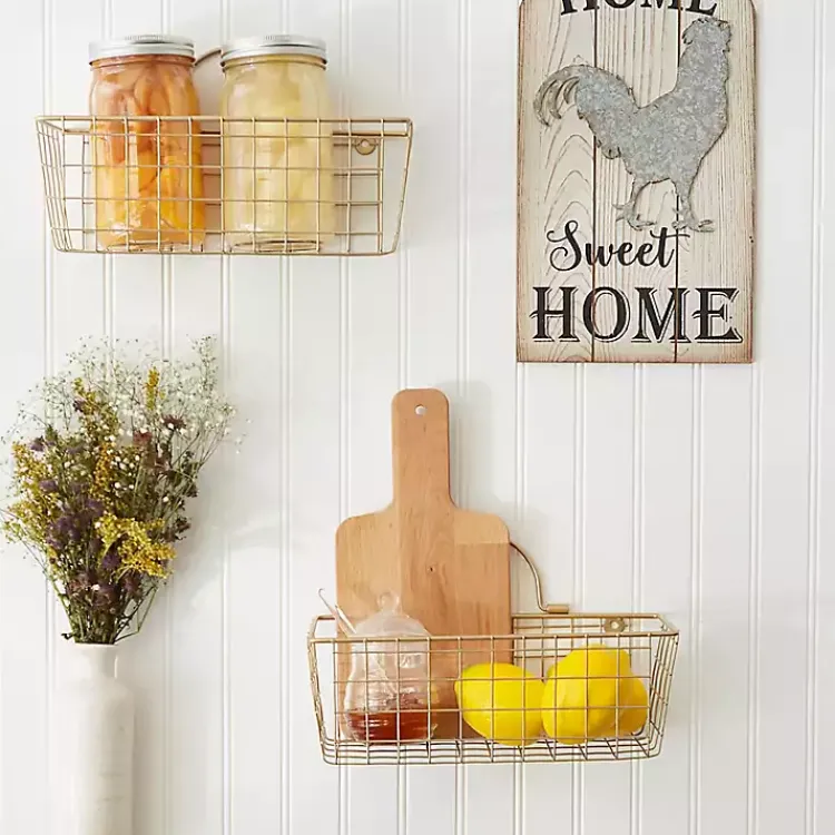 Kirklands Home Gold Metal Wire Cage Wall Baskets, Set of 2 Clearance