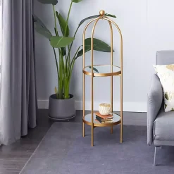 Kirklands Home Mirrored Two-Tier Cage Shelf Gold Online