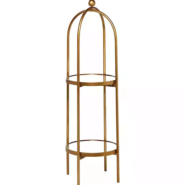 Kirklands Home Mirrored Two-Tier Cage Shelf Gold Online