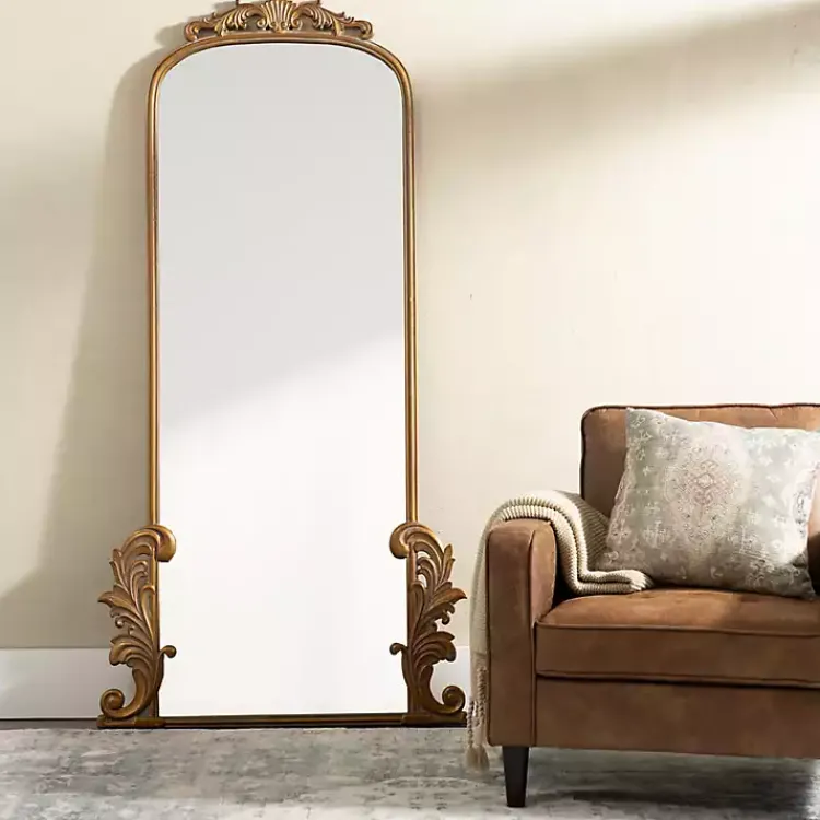 Kirklands Home Gold Ornate Scroll Bordeaux Leaner Mirror New