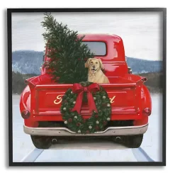 Christmas Art & Wall Decor>Kirklands Home Gold Pup in a Red Truck Framed Art Print