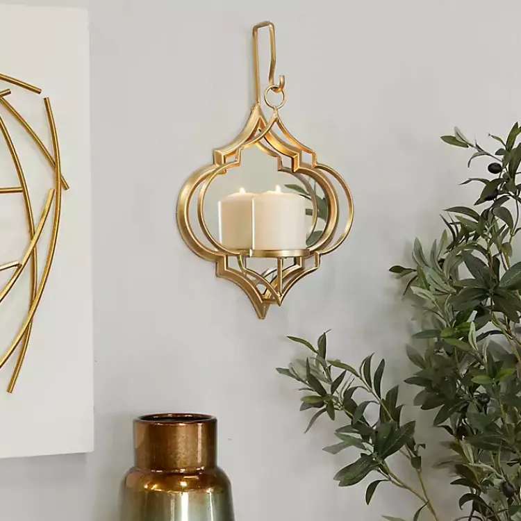 Sconces>Kirklands Home Quatrefoil Mirrored Wall Sconce Gold