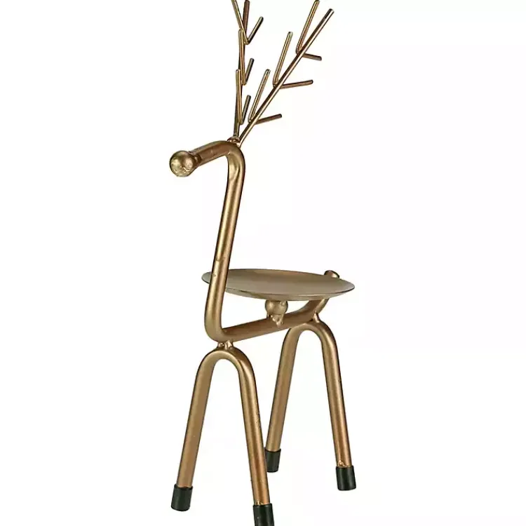 Christmas Decorations>Kirklands Home Reindeer Pillar Candle Holder, 10 in. Gold