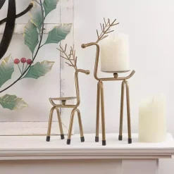 Christmas Decorations>Kirklands Home Reindeer Pillar Candle Holder, 13 in. Gold