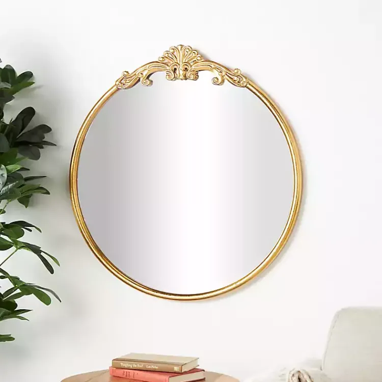 Kirklands Home Gold Round Baroque Wall Mirror Outlet