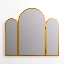 Kirklands Home Rounded Edge Trifold Wall Mirror Gold New
