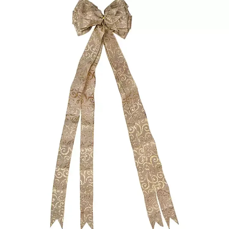 Christmas Tree Decorations>Kirklands Home Gold Scroll Burlap Bow Tree Topper