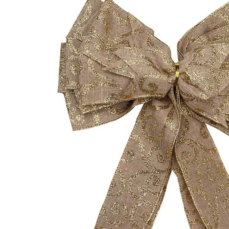 Christmas Tree Decorations>Kirklands Home Gold Scroll Burlap Bow Tree Topper