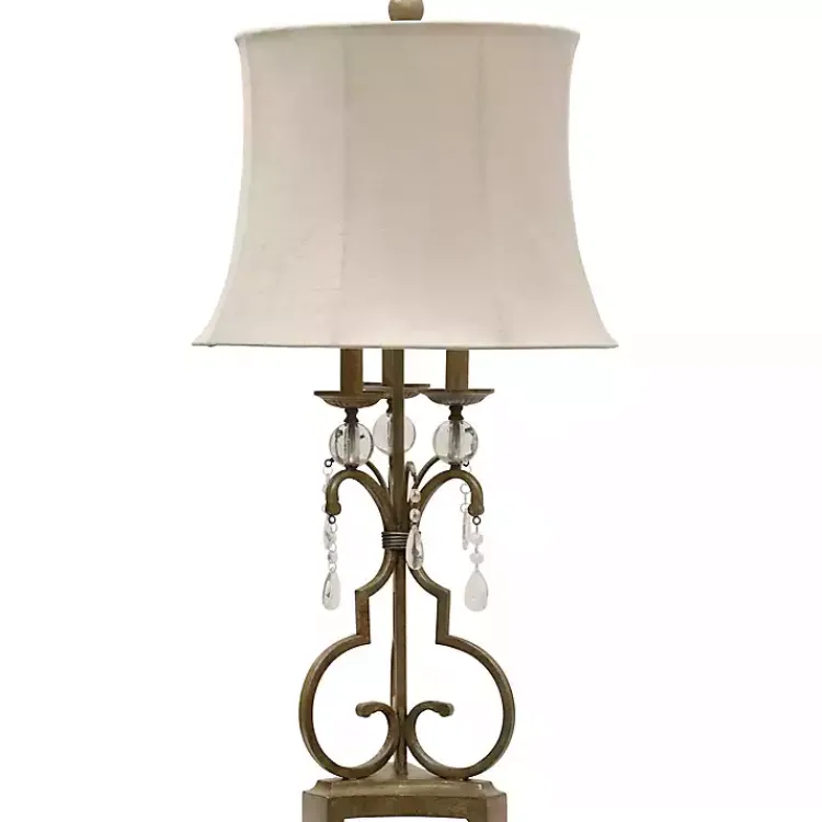 Kirklands Home Gold Scrolled Candlestick Table Lamp Tan