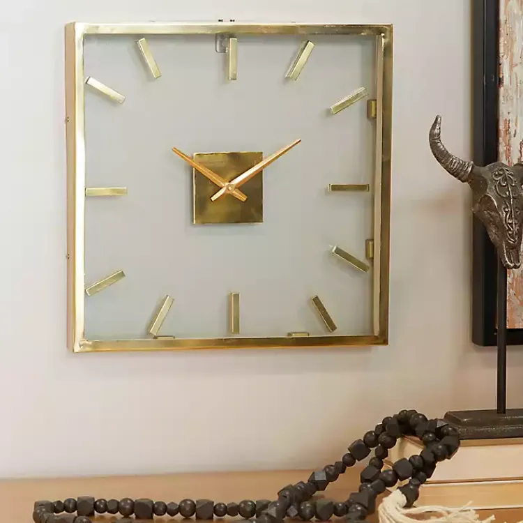 Kirklands Home Gold Square Minimalist Wall Clock Outlet