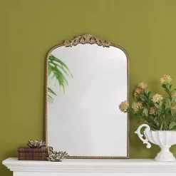 Kirklands Home Gold Studded Scroll Arched Mirror, 36 in.