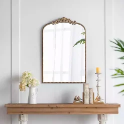 Kirklands Home Gold Studded Scroll Arched Mirror, 36 in.