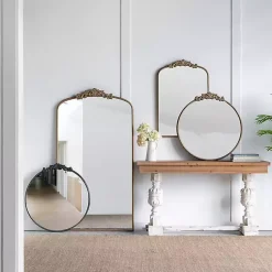 Kirklands Home Gold Studded Scroll Arched Mirror, 36 in.