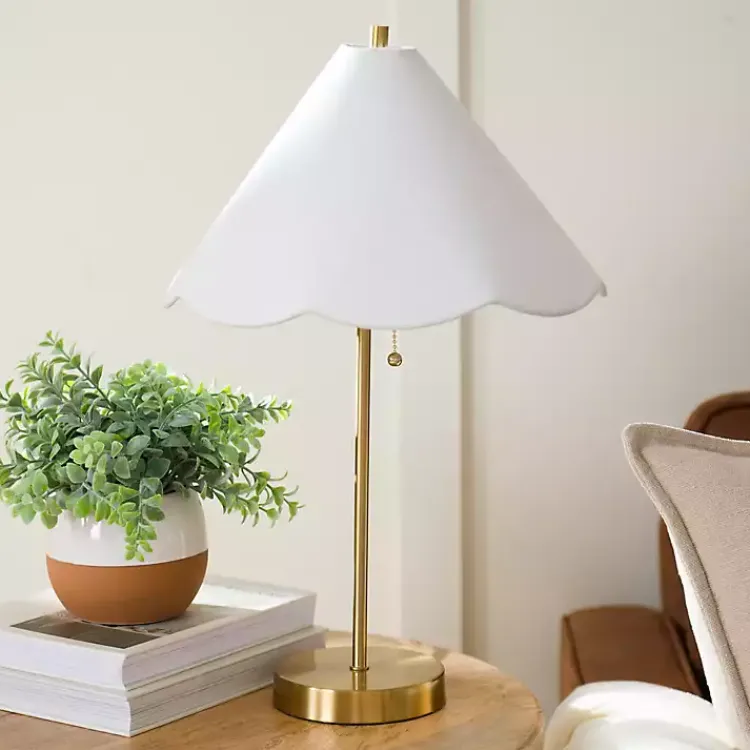 Kirklands Home Gold Table Lamp with Scalloped Shade White New