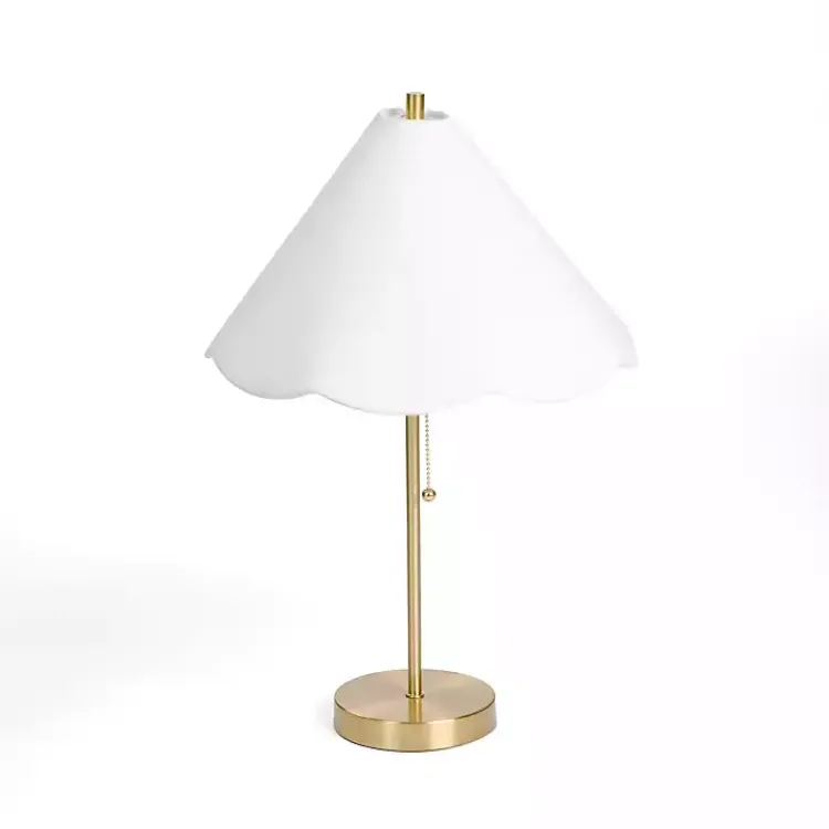 Kirklands Home Gold Table Lamp with Scalloped Shade White New